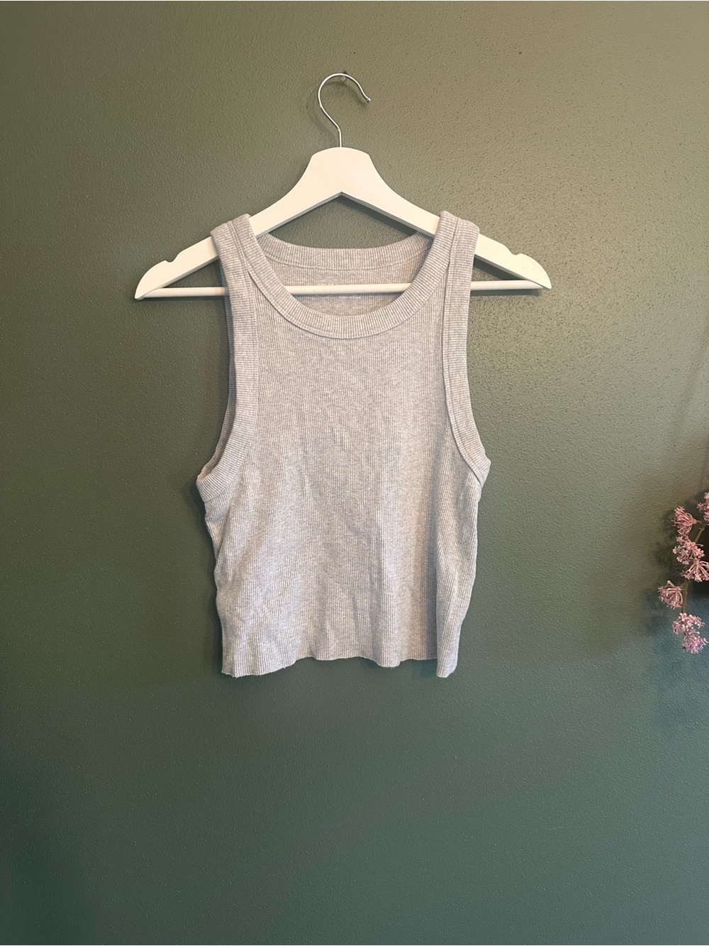 aerie Light Gray Ribbed Scoop Tank